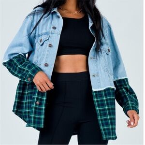 Princess Polly Blue and Green Plaid Denim Jacket